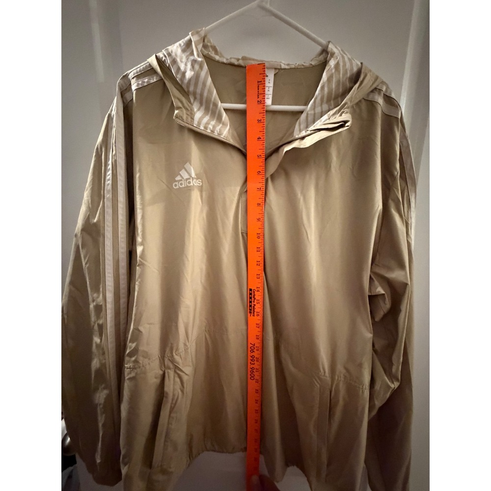 Adidas Men XL Tan Khaki Half Zip Windbreaker Hooded Jacket Pullover Striped Trim - Picture 6 of 6